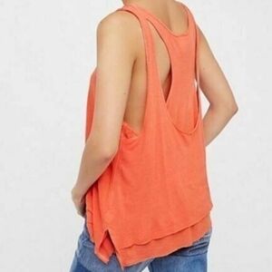 NWT Free People Boho Linen Blend Sleeveless Layer Tank Top Orange Size M